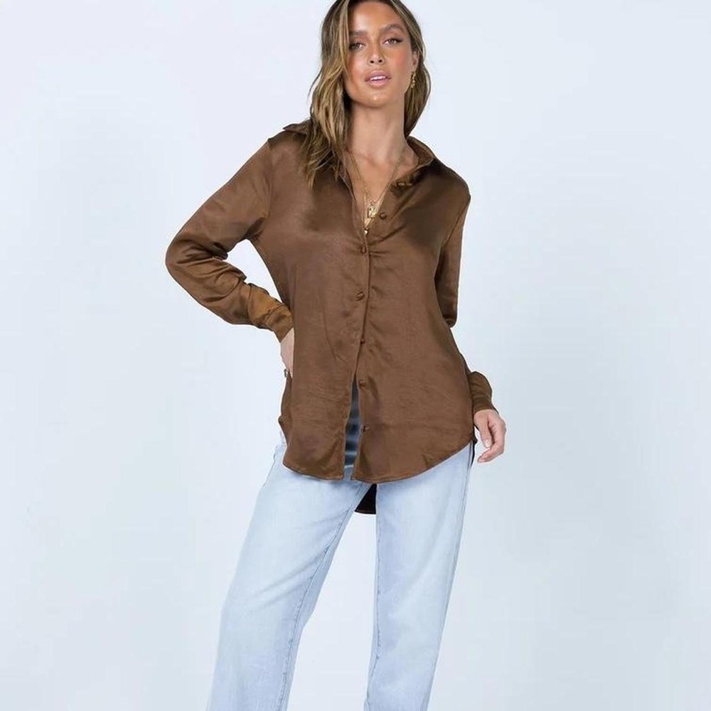 Princess polly vintage vibes brown silk shirt Brown